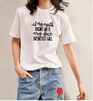 DACĂ GURA MEA Imprimat cu Maneci Scurte T-shirt Femei de Vară O-neck Bumbac Tricou Femei Casual Pierde Tricou Femme Negru & Alb