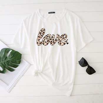 Seeyoushy Leopard Dragoste Inima de Imprimare pentru Femei T-shirt Dragoste Cuplu Kawaii tee Tricou Harajuku Femeie Tricou Femme Top Haine