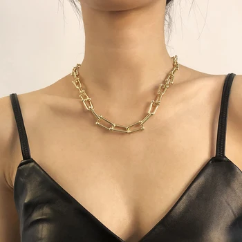 Lalynnly Goth Cubanez Argint Aur de Culoare Lanț Indesata U Forma Gros Legate Colier pentru Femei Minimalist Gât Bijuterii 2020 N7964