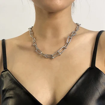 Lalynnly Goth Cubanez Argint Aur de Culoare Lanț Indesata U Forma Gros Legate Colier pentru Femei Minimalist Gât Bijuterii 2020 N7964