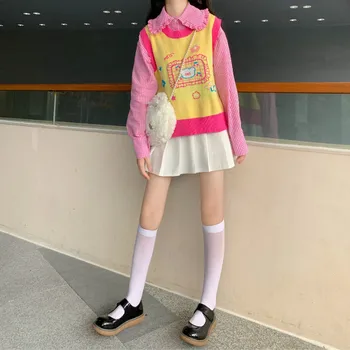 Japoneză Dulce Stil Preppy Femei JK Vesta Pulover Moale Fata Kawaii Desene animate Tricotat fără Mâneci Pulover Femei Pulovere Drăguț