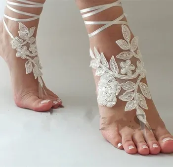 Elegant Dantela Plaja Bind-sori Nunta Desculț Sandale 2020 Brățară Lanț Ieftine Personalizate de Mireasa domnisoare de Onoare Bijuterii Picior