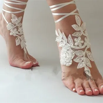 Elegant Dantela Plaja Bind-sori Nunta Desculț Sandale 2020 Brățară Lanț Ieftine Personalizate de Mireasa domnisoare de Onoare Bijuterii Picior