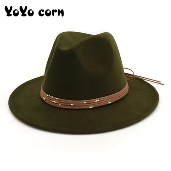 YOYOCORN Unisex plus catifea capac pălărie jazz Femei Vintage Gangster Trilby Simțit Fedora Pălărie Cu Borul Larg Domn Elegant Lady