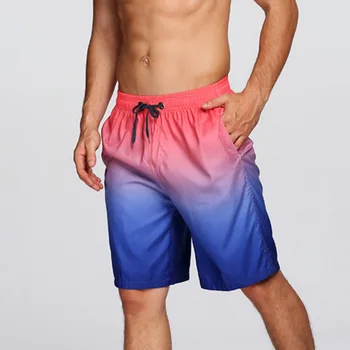Loozykit Bărbați Pantaloni Scurți De Plajă Swimwears Vara Trunchiuri De Înot Cu Apă Lenjerie Sport Gradient Casual De Dimensiuni Mari Elastic Sportswears