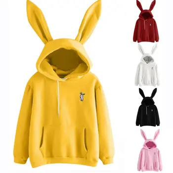 Femei Bunny Rabbit Ears Hoodie Hoody Doamnelor De Iarna Cu Maneca Lunga Pulover De Bumbac Simplu Design Jumper Topuri Casual Uza