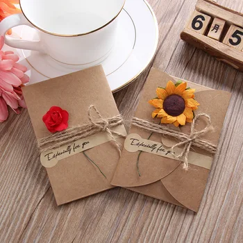 10buc Epocă DIY Hârtie Kraft Invitație, Felicitare cu Plic Handmade Flori Uscate de Nunta Invitatie la Petrecere Plicuri