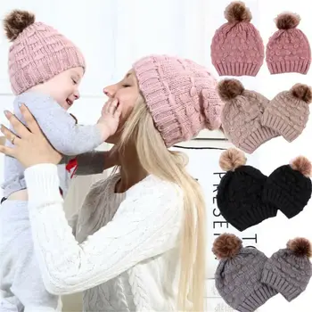 Mami Și Cu Mine Pălărie De Moda Toamna Băieți Fete Beanie Hat Capac Tricot Capac Copil Nou-Născut Capace Tricotate Monofazate De Culoare Femei Copilul Cald Pălării