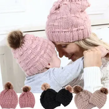 Mami Și Cu Mine Pălărie De Moda Toamna Băieți Fete Beanie Hat Capac Tricot Capac Copil Nou-Născut Capace Tricotate Monofazate De Culoare Femei Copilul Cald Pălării