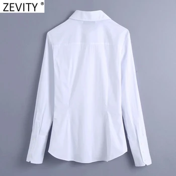 Zevity Noi Femeile de Bază Rândul său, în Jos Guler Casual Bluza Alba Doamnelor de Afaceri Poplin Shirt Femme Chic cu Pieptul Blusas Topuri LS7542