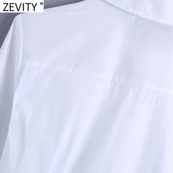 Zevity Noi Femeile de Bază Rândul său, în Jos Guler Casual Bluza Alba Doamnelor de Afaceri Poplin Shirt Femme Chic cu Pieptul Blusas Topuri LS7542