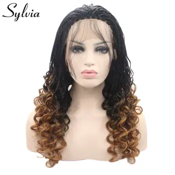 Sylvia rezistente la căldură fibre împletite peruca naturala negru ombre blond Cutie Împletite cu copilul păr sintetic peruca dantela fata pentru femei