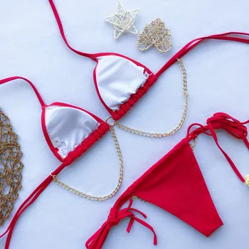 Melphieer Lanțuri set de Bikini Sexy Lady Beachwear Roșu Costume de baie Femei bikini costume de baie