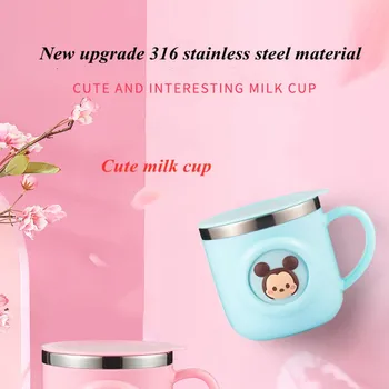 Disney Baby Copii Lapte Cana De Desene Animate Creative Bea Apă Cupe De Formare Copilul Invata Drinkware Cana De Suc Din Oțel Inoxidabil Cani