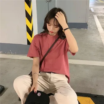 Maneci scurte T-shirt Femei Vrac Relaxare Pură Moale de Bază Harajuku Femei coreea Style All-meci Simplu Teuri Topuri de Vara Ulzzang