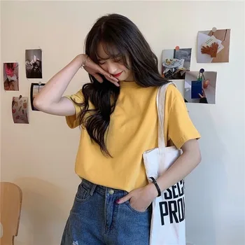Maneci scurte T-shirt Femei Vrac Relaxare Pură Moale de Bază Harajuku Femei coreea Style All-meci Simplu Teuri Topuri de Vara Ulzzang