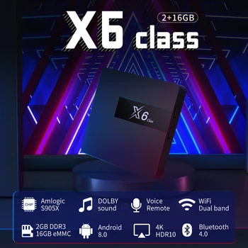 X6 CLASA 2G 16G Android Tv Box 4K HD Dual-Band 2.4 G&5G Wifi Bluetooth TV Box cu AM6 2.4 G de Voce de la Distanță IPTV Brasil