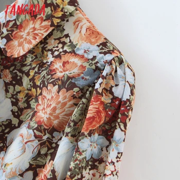 Tangada Femei Retro Imprimare de Flori culturilor Tricou Perla Buton Maneca Lunga 2020 Chic Feminin Sexy Slim Shirt Topuri SL152