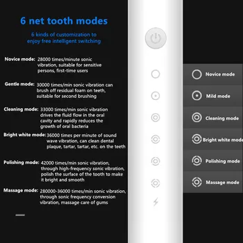 Sonic Periuta de dinti Electrica 6 Modul Încărcător USB rezistent la apa IPX7 Adult timer Perie Perii de dinți de Înlocuire Capete de Albire a Dintilor
