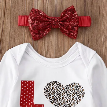 0-18M Copil Nou-născut Haine de Fata Ziua Îndrăgostiților Polka Dot Long Sleeve Romper Topuri +Leopard print Pantaloni Bentita Tinutele Set