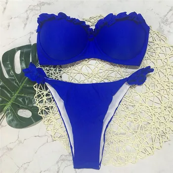 2018 vara Sexy 3 culori de costume de Baie Femei Bikini Set Volane Femei Solide Bandaj Tankini Set Brazilian vara Costume de baie costum de plajă