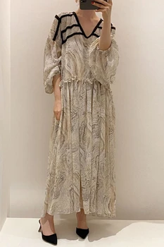 WHCW CGDSR femeie elegant mânecă lungă lanternă stil coreean-line imprimare 2020 rochie de petrecere femei vrac rochii vintage de toamna winte