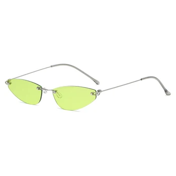 Femei Decorative Ochelari Ovale Mici Ochi de Pisica ochelari de Soare Vintage fără ramă Verde Neon Lenes Ochelari de Soare Barbati gafas de sol hombre