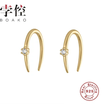 BOAKO Ins U în Formă de Cercei cu Diamante Pentru Femei Cercei Argint 925 la moda Ureche Stud Bijuterii Zircon Pendientes Brincos Aretes