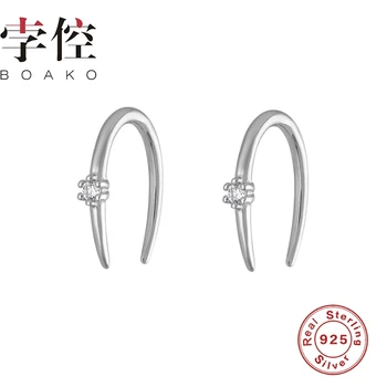 BOAKO Ins U în Formă de Cercei cu Diamante Pentru Femei Cercei Argint 925 la moda Ureche Stud Bijuterii Zircon Pendientes Brincos Aretes
