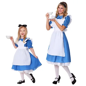 Copii Fete Albastru Alice Costum Alice In Tara Minunilor Petrecere Menajera Lolita Cosplay Femeile Adulte Halloween Printesa De Imbracat Tinuta