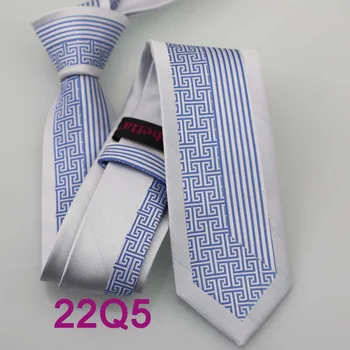 Noi YIBEI Coachella Țesute cravate SLIM SKINNY Silver & Blue Cravate de Frontieră Verificat& Dungi Verticale Om Cravatta Gât ÎNGUST Cravată