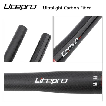 Litepro Fibra de Carbon Ghidon 25.4*580mm Unul în formă de Mâner Drept Ultralight 108g Pliere Biciclete de Carbon se Ocupe de Orizontală Bar