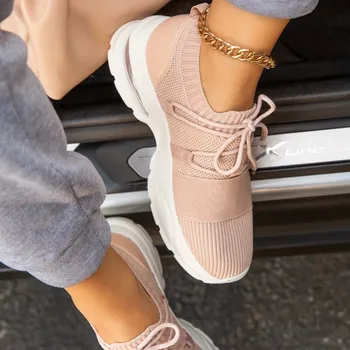 Adidasi pentru Femei de Vară Femeie Respirabil Șosete Pantofi Casual Dantela-Up Tenis Plasă de Pantofi pentru Femeie Pantofi de Sport Doamnelor Plat de Dimensiuni Mari