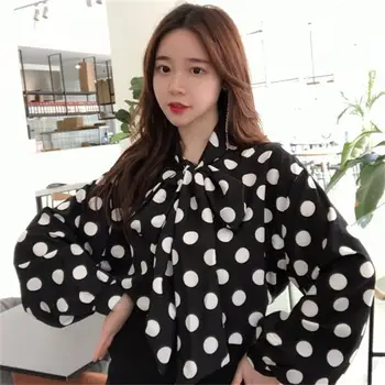 Femei Tricou Ulzzang Japoneze Kawaii Doamnelor De Epocă Dot Model Arc Șifon Mare Val Bluza De Sex Feminin Coreeană Harajuku Haine Drăguț