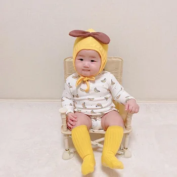 0-24M Copil Nou-născut Body Bumbac Drăguț de Fructe de Imprimare Salopeta cu Maneca Lunga Baieti Fete Costume Copilul Haine pentru Copii Cu Pălărie