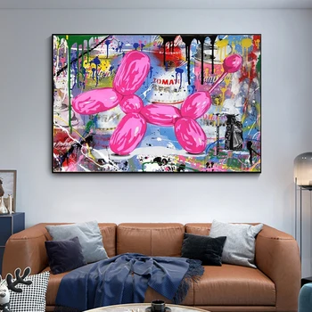 Panza Balon Roz Câine Graffiti Pictura Arta de Perete Imagini de Desene animate de Printuri si Postere Moderne Acasă Decorative pentru Camera de zi