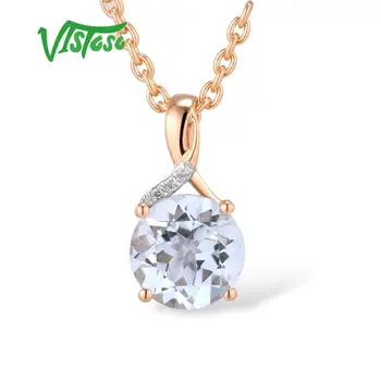 VISTOSO Pandantiv din Aur Pentru Femei Reale 14K 585 Aur Rose Radiant Topaz Albastru Spumante Pandantiv cu Diamante Delicate Bijuterii Fine