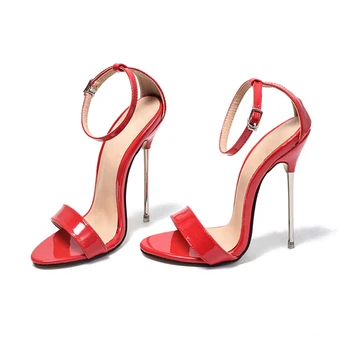 Exclusiv Sexy Vara Sandale Cu Toc Pentru Femei Pantofi De Culoare Rosu Metal Și Ascuțite Stiletto De Design De Moda Pentru Femei Sandale