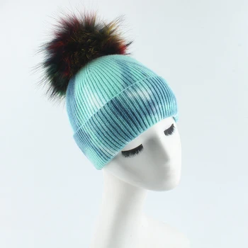 De Iarnă Pentru Femei Brand Pălării Colorate Căciulile Pom Pom Pentru Fete Tie Dye Print Lână Tricotate Pălărie De Moda Casual, Întinat-Pac