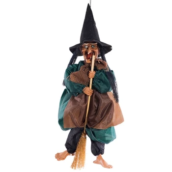 Vrăjitoare Agățat Decoratiuni De Halloween Recuzită Mare Control Vocal Plimbare Mătură De Vrăjitoare Agățat Decoratiuni Cu Sunet Și Lumină Roșie