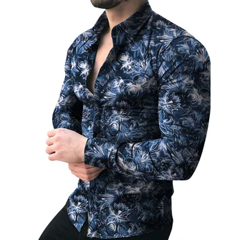 Moda pentru bărbați Print Flori Tricouri Sociale Bluză Casual Slim Fit de Afaceri de sex Masculin Plaja Topuri cu Maneci Lungi Streetwear Haine de Toamna