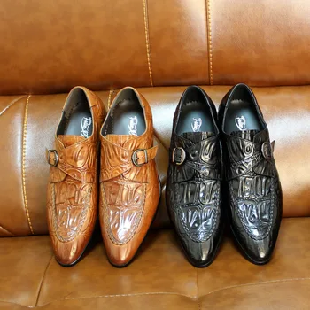 2020 Stil Nordic Mens Pantofi Rochie Din Piele Călugăr Curea De Afaceri Formale Pantofi De Crocodil De Imprimare Stilist De Moda Pentru Bărbați Pantofi
