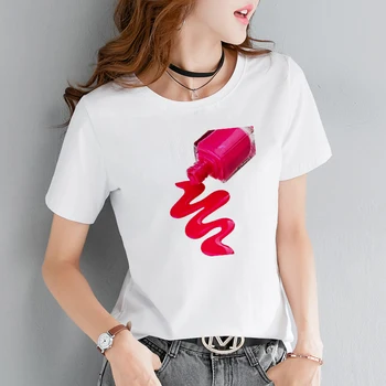 Femei tricou 3D cu Degetul Vopsea de Unghii Culoare Grafice de Moda Drăguț imprimate Femei Tricou Alb 0-gât Harajuku Haine Femei T-shirt
