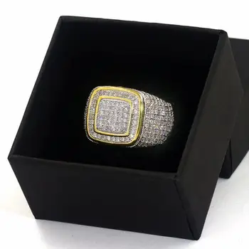 Hip Hop Micro Pave Diamond Piatră Toate Iced Out Bling Ring Mare de Lux cu argint 925 Inele pentru Bărbați Punk Bijuterii cadou