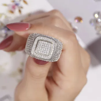 Hip Hop Micro Pave Diamond Piatră Toate Iced Out Bling Ring Mare de Lux cu argint 925 Inele pentru Bărbați Punk Bijuterii cadou