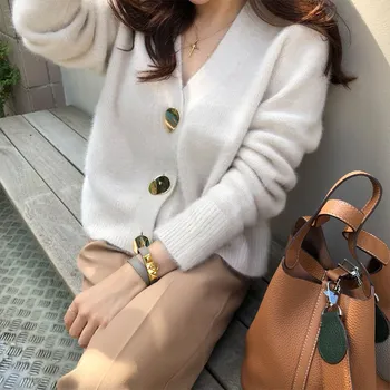 Iarna V-neck Cardigan Femei Pulover Tricotate Jersey Cardigan Feminin de Aur Buton Mare 2020 Toamna coreean Pulovere Pentru Femei