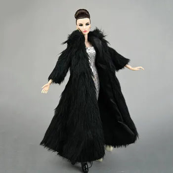 Papusa Set De Accesorii De Iarna Foarte Lungă De Blană Haină Neagră Și Argint Rochie Haine De Moda Pentru Barbie Papusa Hanorac Rochie Pentru Papusa 1/6