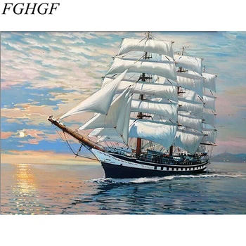 FGHGF Fara rama Romantica cu Barca Iubitor de BRICOLAJ, Pictura De Numere Kituri Acrilice Imagine Decorațiuni Pictate manual Ulei