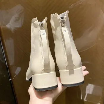 Bej Cizme de Iarna Pantofi de damă cu Fermoar Designer de Lux de la Jumătatea Vițel Botine Femei Tocuri Joase papuceii Rotund Toe 2020 Moda Scurt