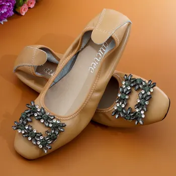 AUCVEE Piele naturala Pantofi Femei Mocasini Confortabile Femei Deget de la picior Pătrat Doamnelor Balet Plat Vintage Pantofi de Vară pentru Femei Pantofi cu Barca